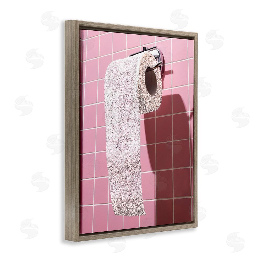 CAD Designs Glitter Pink Toilet Paper Brown Floating Frame Canvas Wall Art Print