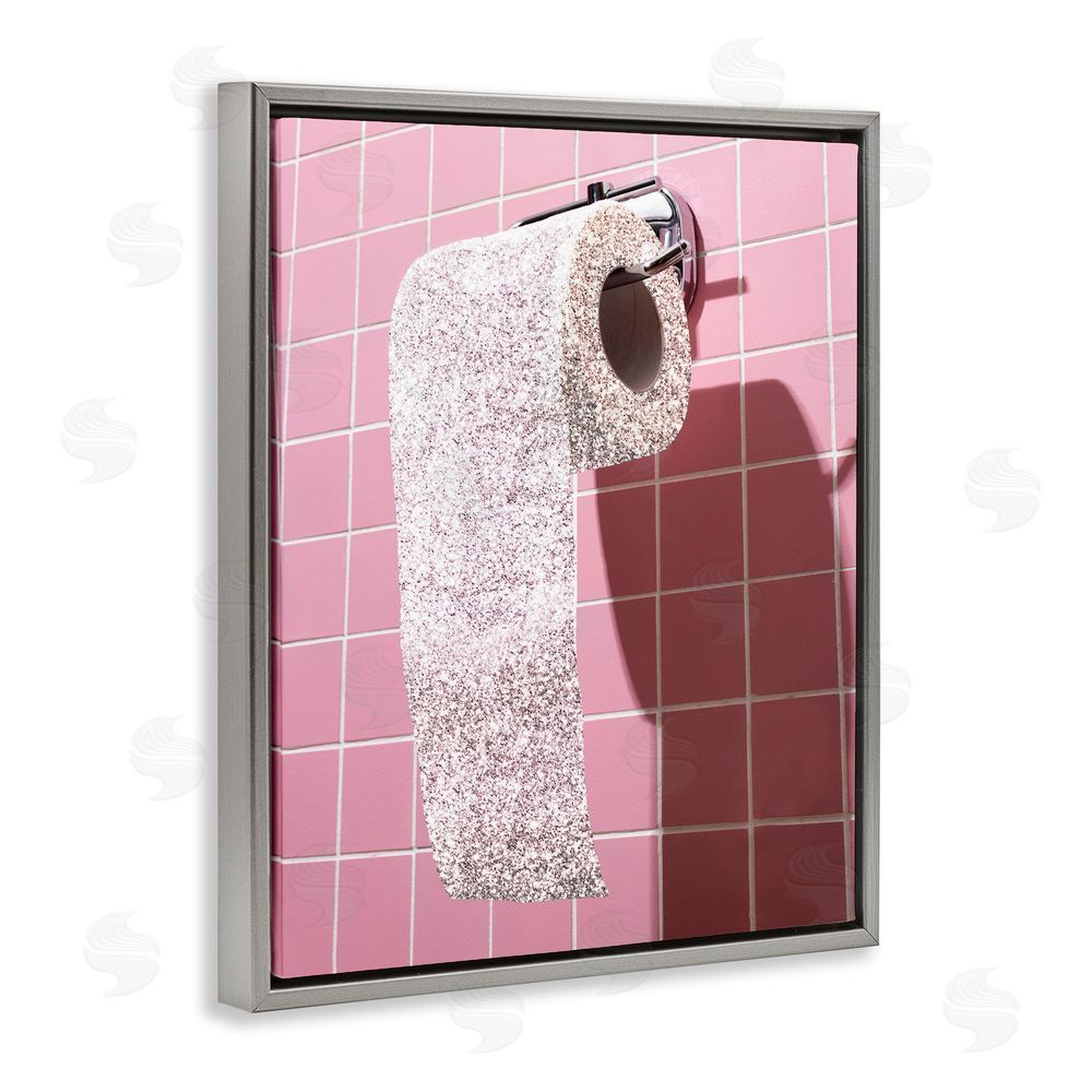 CAD Designs Glitter Pink Toilet Paper Gray Floating Frame Canvas Wall Art Print