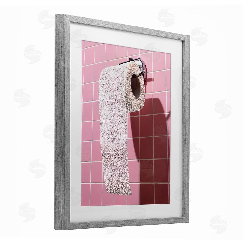 CAD Designs Glitter Pink Toilet Paper Gray Framed Print Under Glass Wall Art