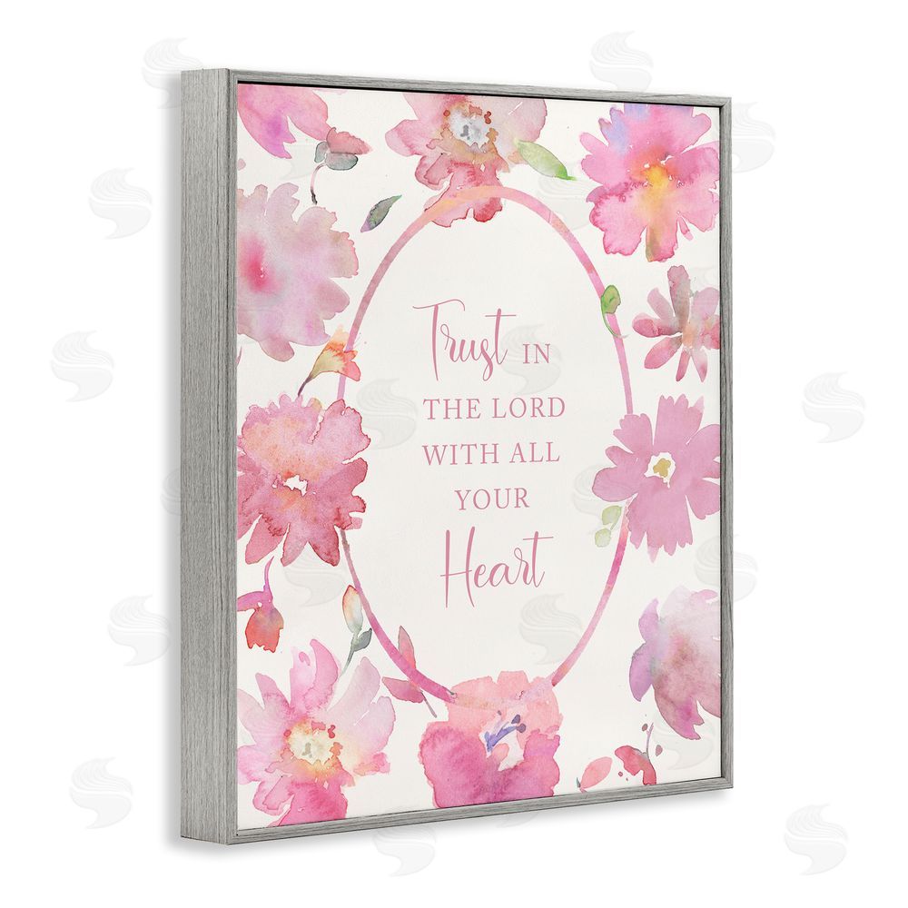 Theresa Heidel Trust In The Lord Pink Blooms Gray Framed Giclee Wall Art Print
