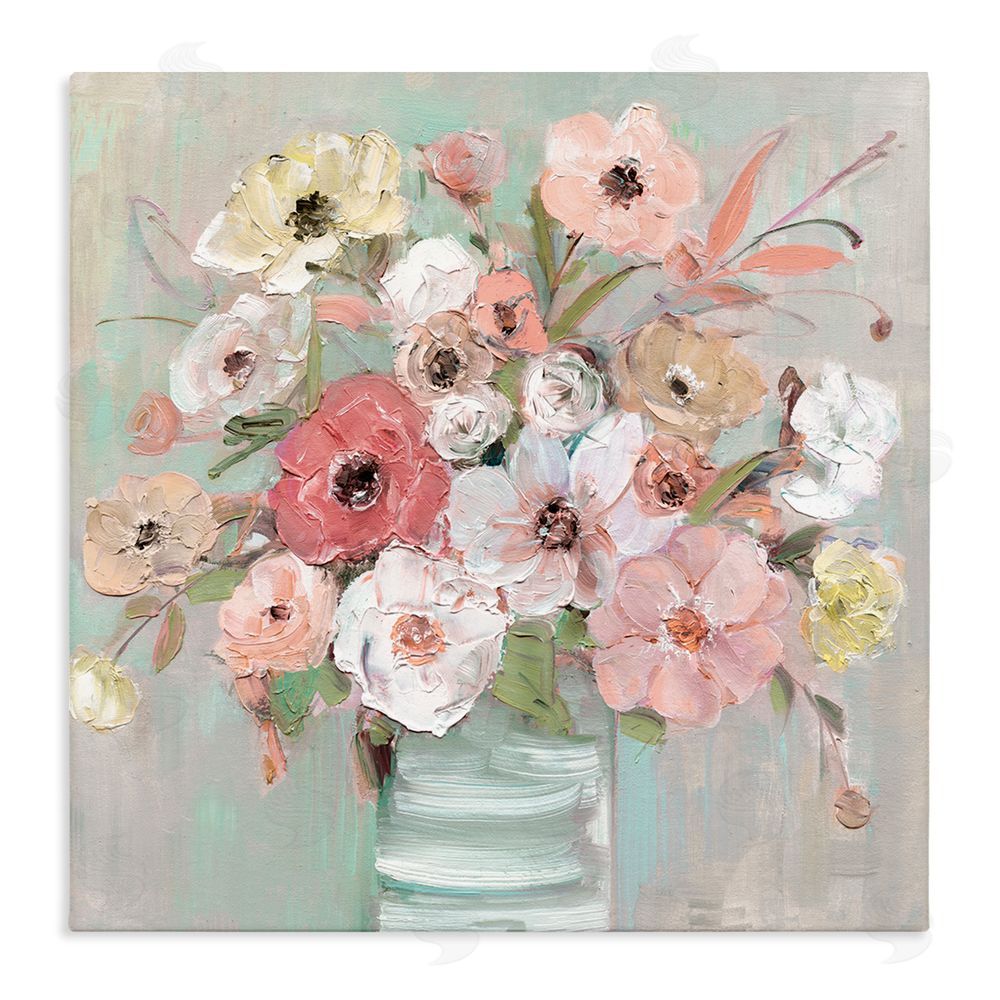 Sally Swatland Pastel Garden Peony Bouquet Stretched Canvas Wall Art Print