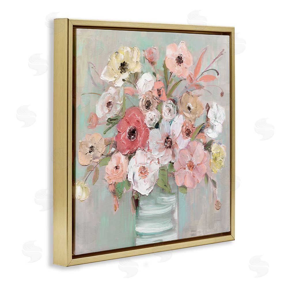 Sally Swatland Pastel Garden Peony Bouquet Gold Floating Frame Canvas Wall Art Print