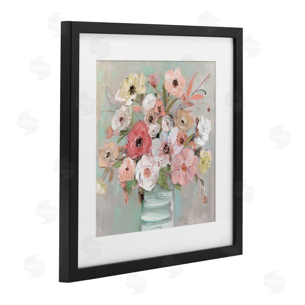 Sally Swatland Pastel Garden Peony Bouquet Black Framed Print Under Glass Wall Art