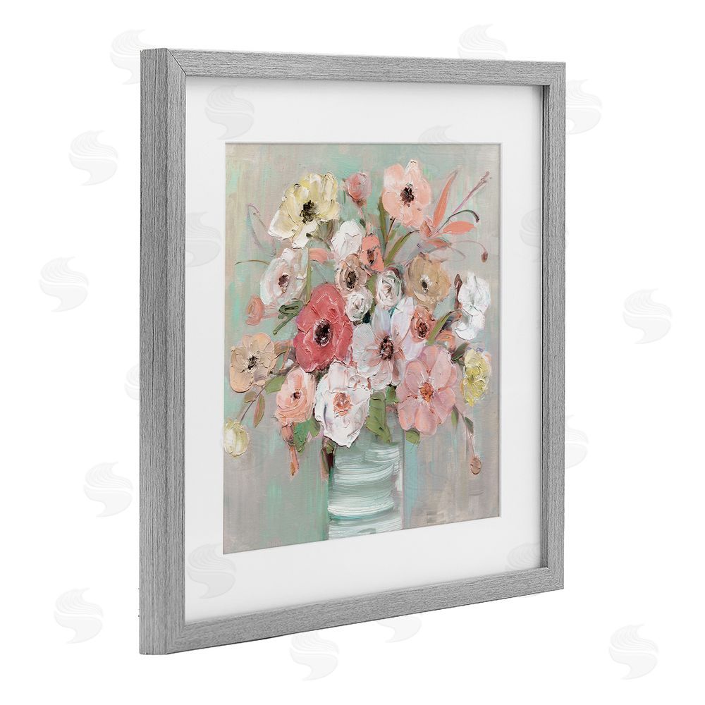 Sally Swatland Pastel Garden Peony Bouquet Gray Framed Print Under Glass Wall Art