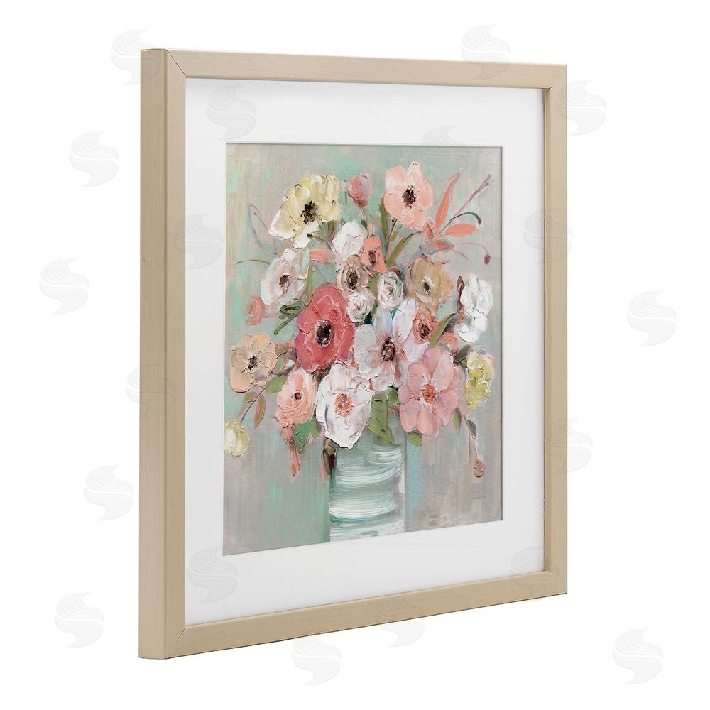 Sally Swatland Pastel Garden Peony Bouquet Brown Framed Print Under Glass Wall Art