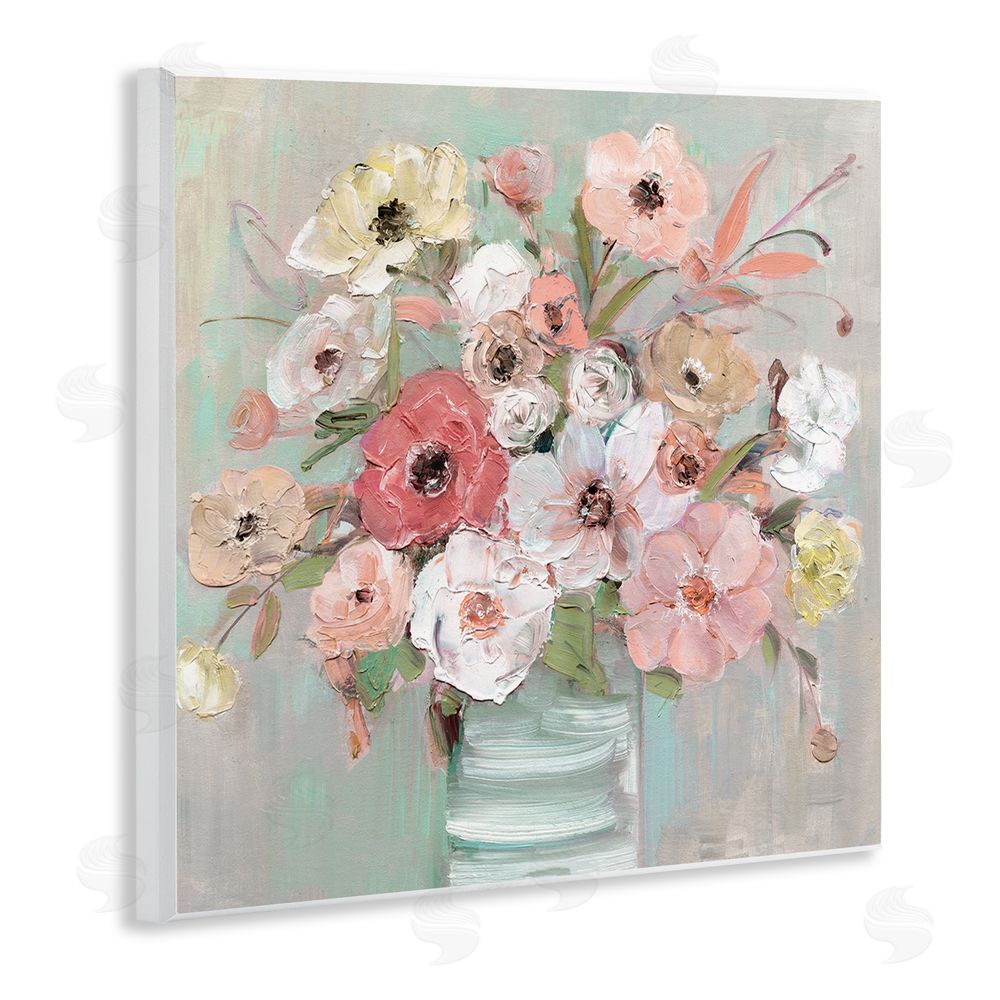 Sally Swatland Pastel Garden Peony Bouquet Wooden Wall Plaque Art Print