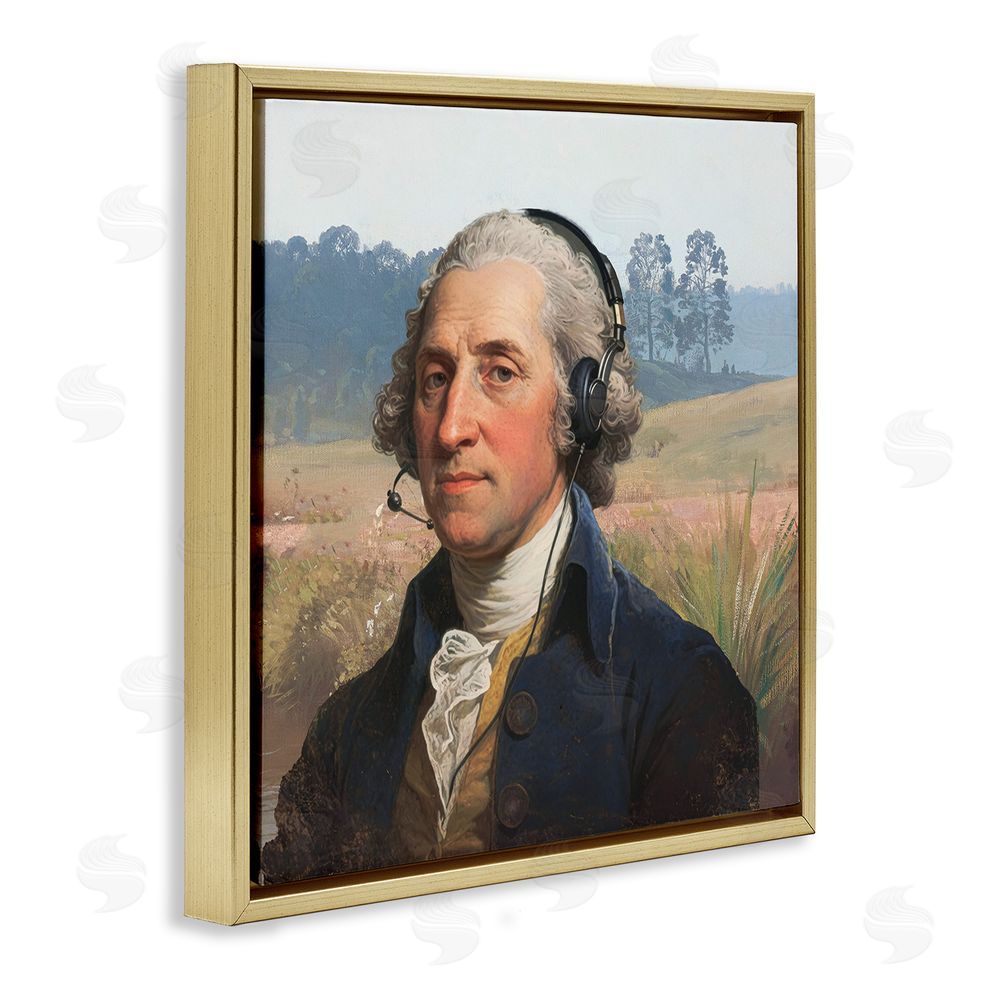 CAD Designs Classical Gentleman with Headset Gold Floating Frame Canvas Wall Art Print