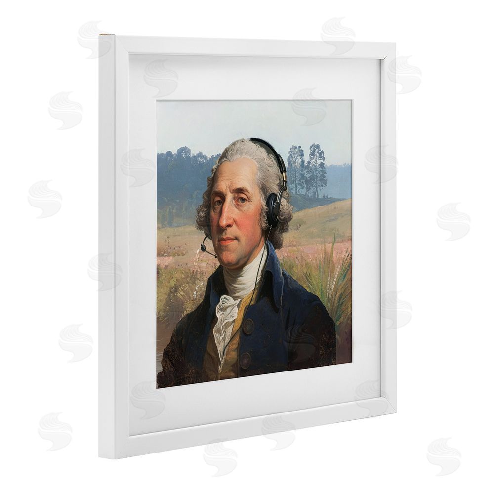 CAD Designs Classical Gentleman with Headset White Framed Print Under Glass Wall Art