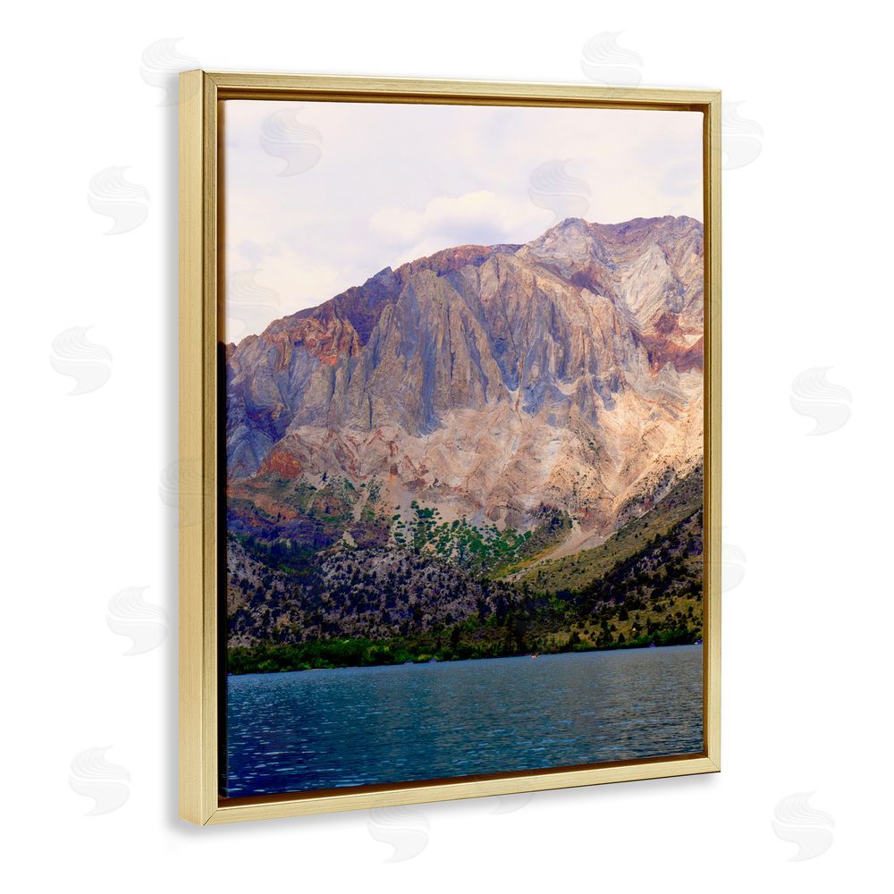 Gemma Bardot Serene Lake Beneath Mountains Gold Floating Frame Canvas Wall Art Print