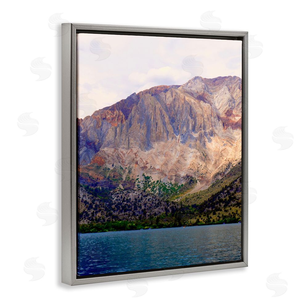 Gemma Bardot Serene Lake Beneath Mountains Gray Floating Frame Canvas Wall Art Print