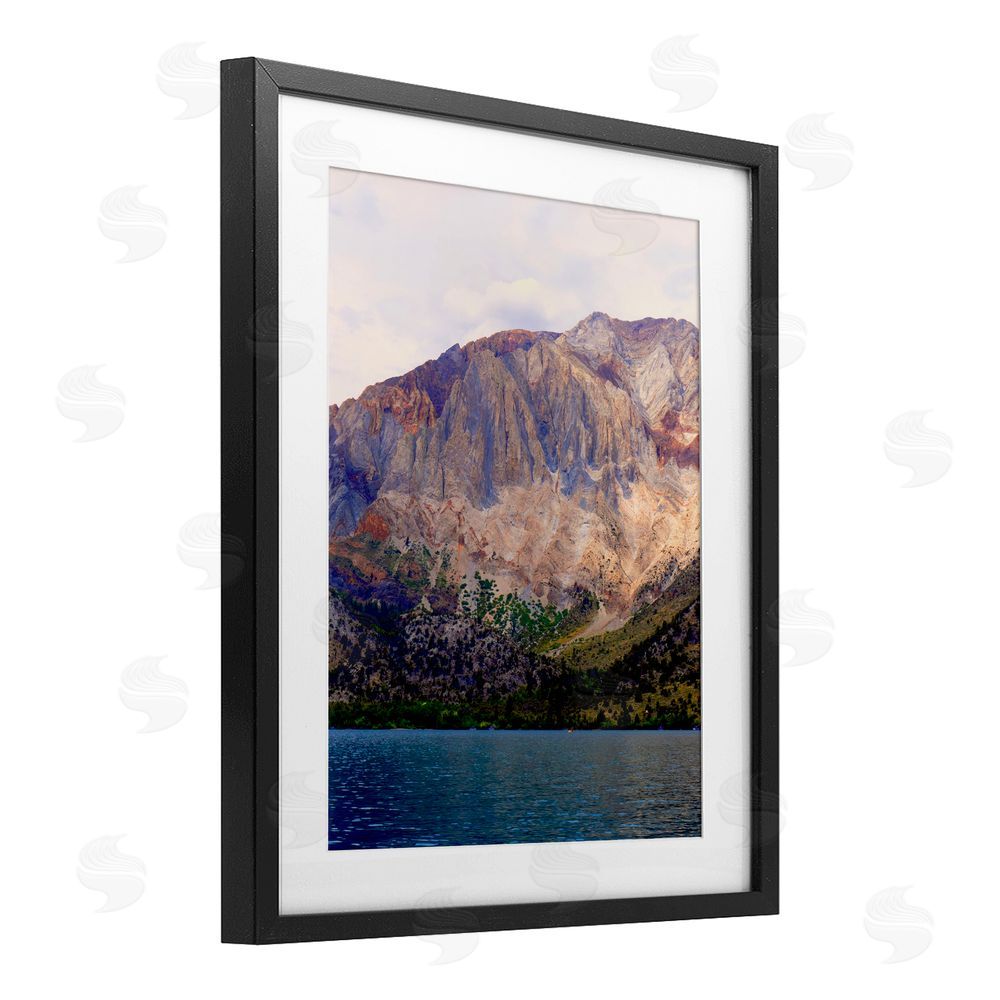 Gemma Bardot Serene Lake Beneath Mountains Black Framed Print Under Glass Wall Art