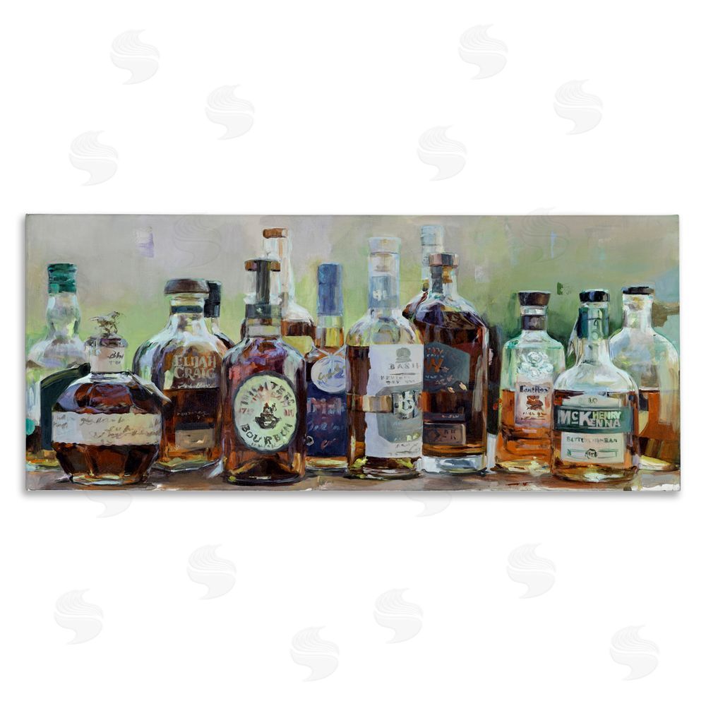 Marilyn Hageman Vintage Whiskey Bottles Display Stretched Canvas Wall Art Print