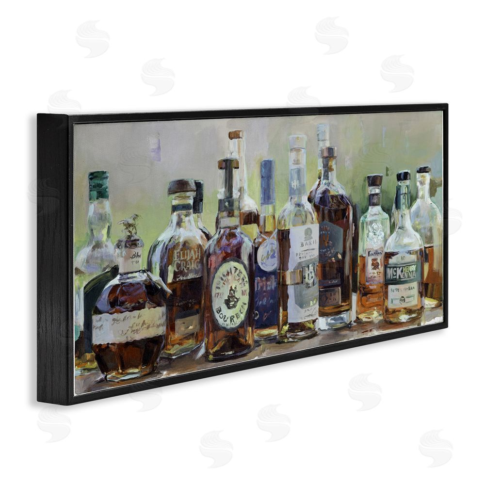 Marilyn Hageman Vintage Whiskey Bottles Display Black Framed Giclee Wall Art Print