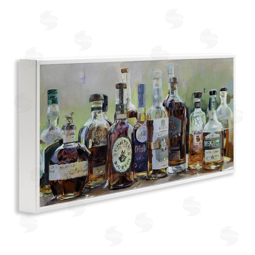 Marilyn Hageman Vintage Whiskey Bottles Display White Framed Giclee Wall Art Print