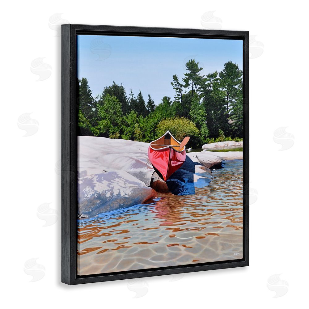Kenneth M Kirsch Canoe at Water's Edge Black Floating Frame Canvas Wall Art Print
