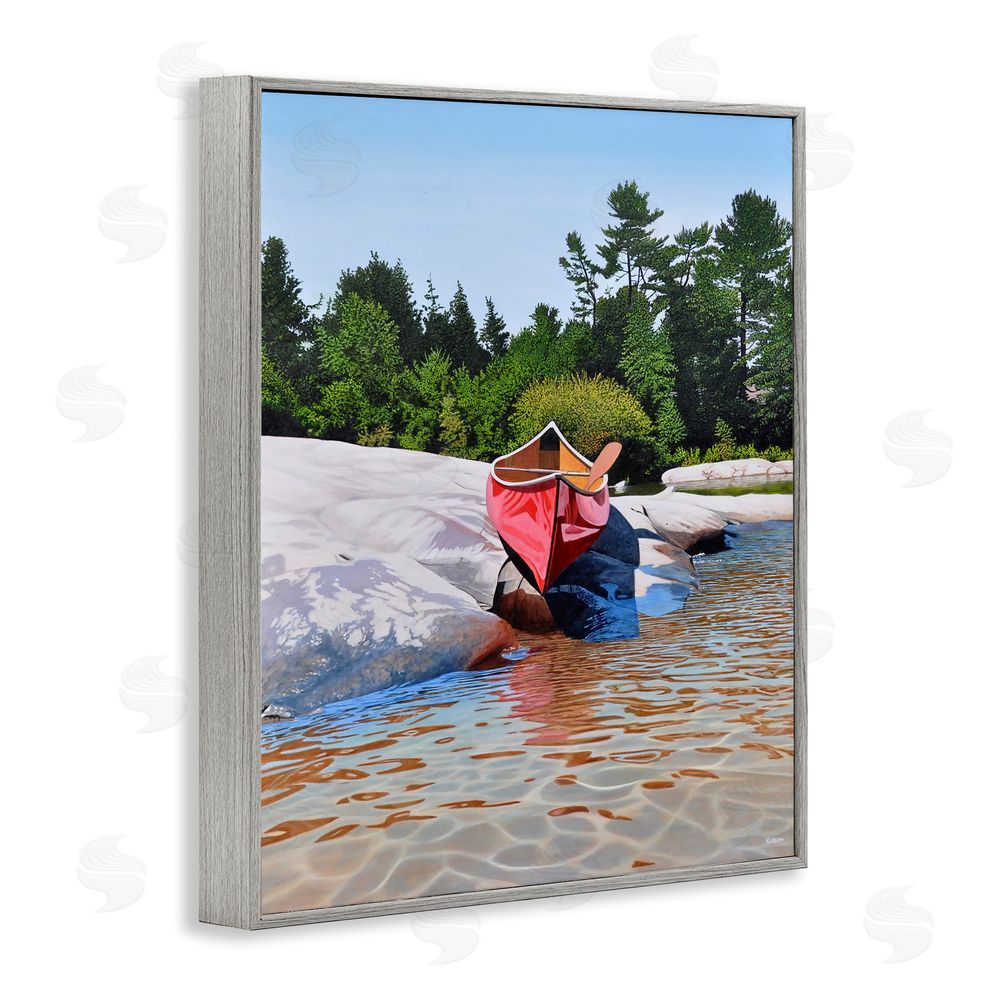 Kenneth M Kirsch Canoe at Water's Edge Gray Framed Giclee Wall Art Print