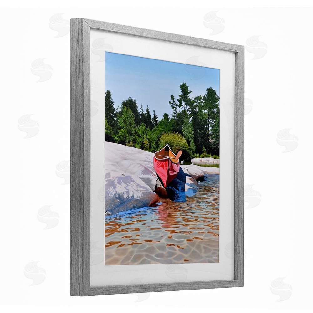 Kenneth M Kirsch Canoe at Water's Edge Gray Framed Print Under Glass Wall Art