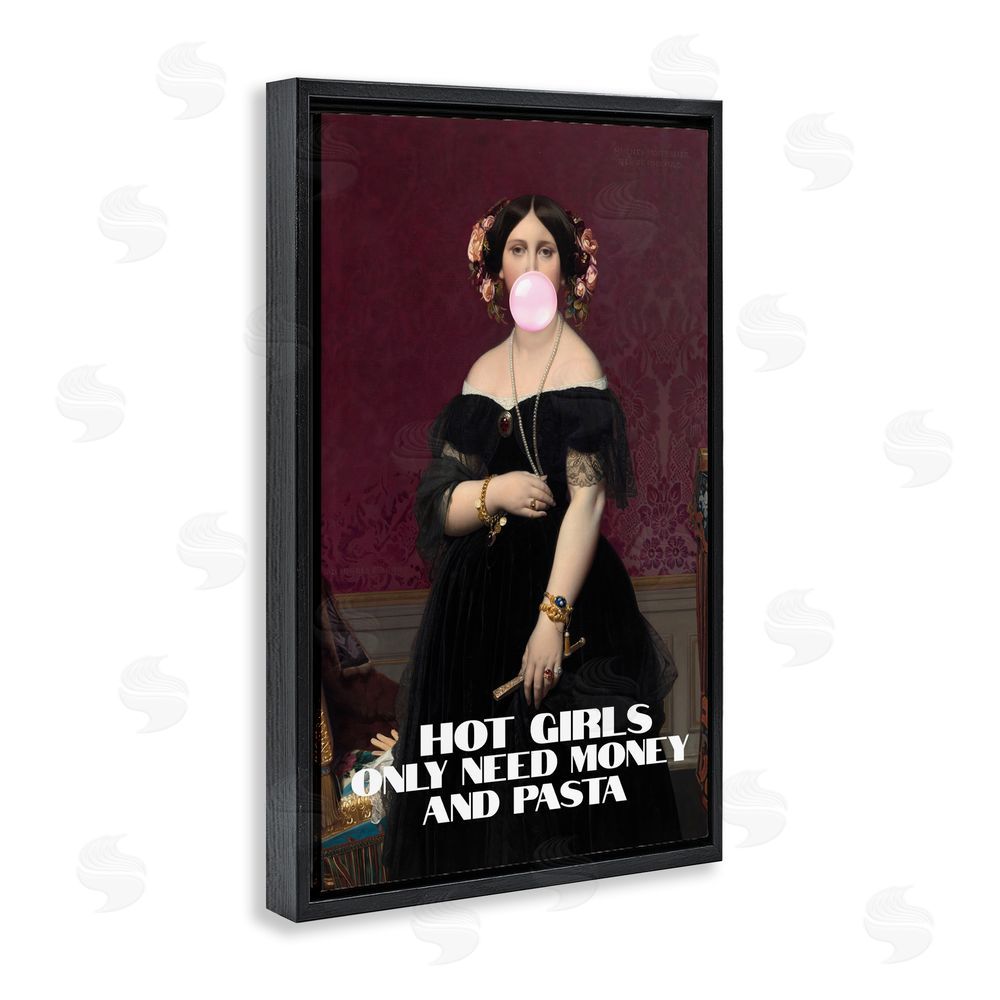 1x Hot Girls Need Money & Pasta Black Floating Frame Canvas Wall Art Print