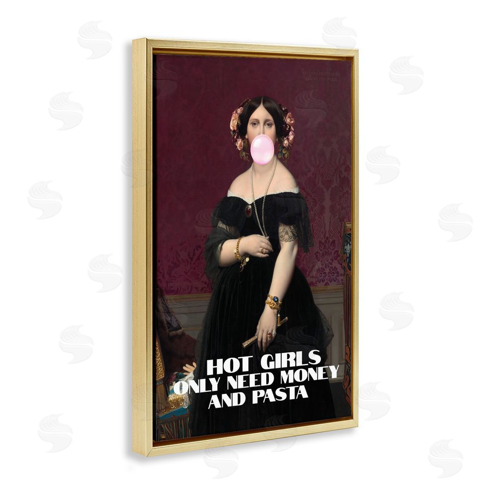 1x Hot Girls Need Money & Pasta Gold Floating Frame Canvas Wall Art Print