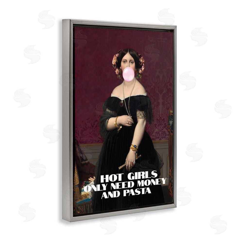 1x Hot Girls Need Money & Pasta Gray Floating Frame Canvas Wall Art Print