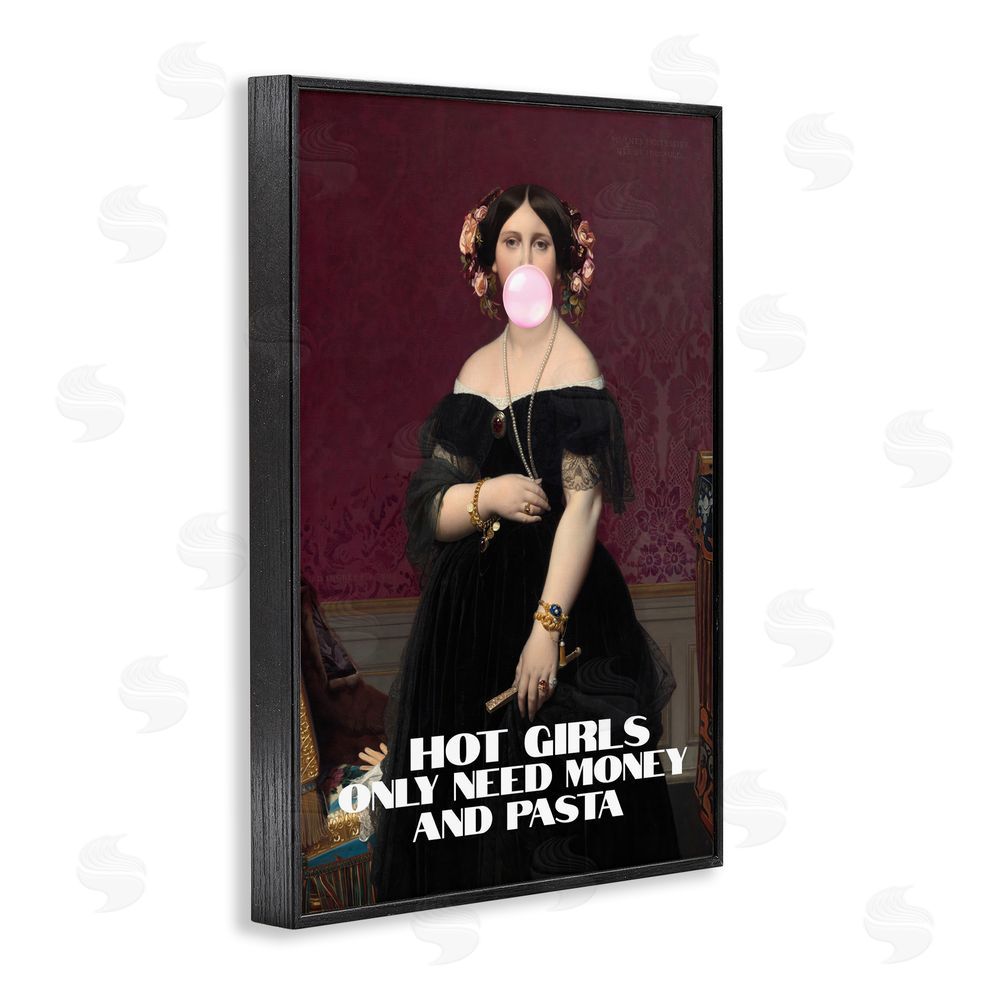 1x Hot Girls Need Money & Pasta Black Framed Giclee Wall Art Print
