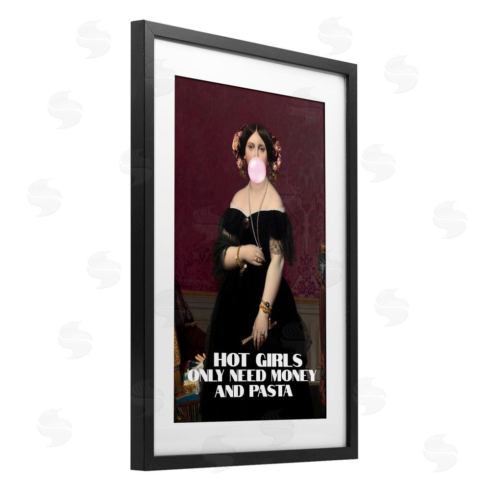 1x Hot Girls Need Money & Pasta Black Framed Print Under Glass Wall Art