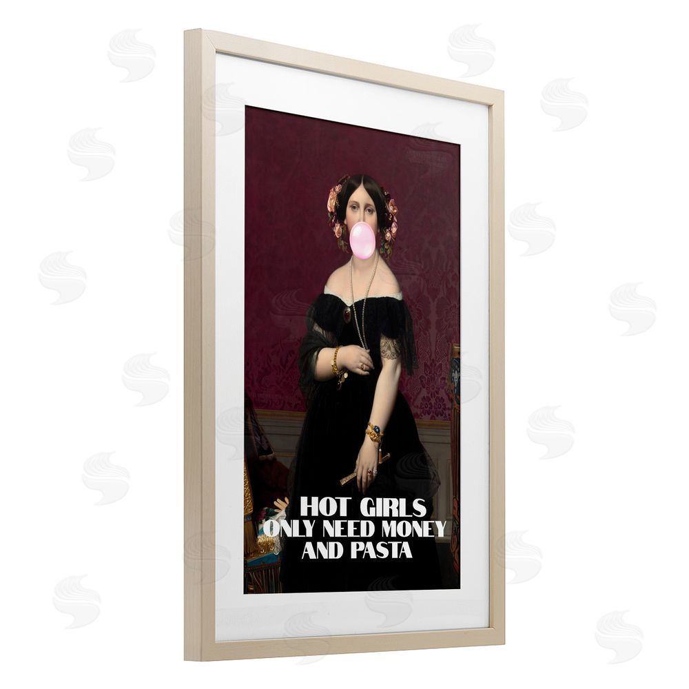 1x Hot Girls Need Money & Pasta Brown Framed Print Under Glass Wall Art