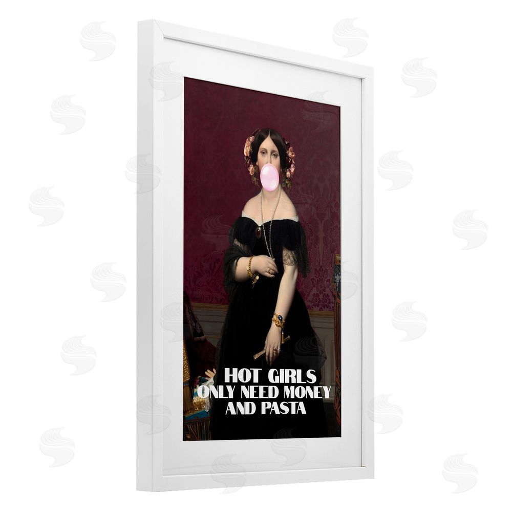 1x Hot Girls Need Money & Pasta White Framed Print Under Glass Wall Art