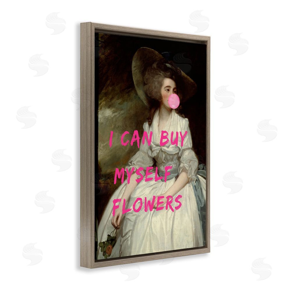 1x I Can Buy Myself Flowers Brown Floating Frame Canvas Wall Art Print