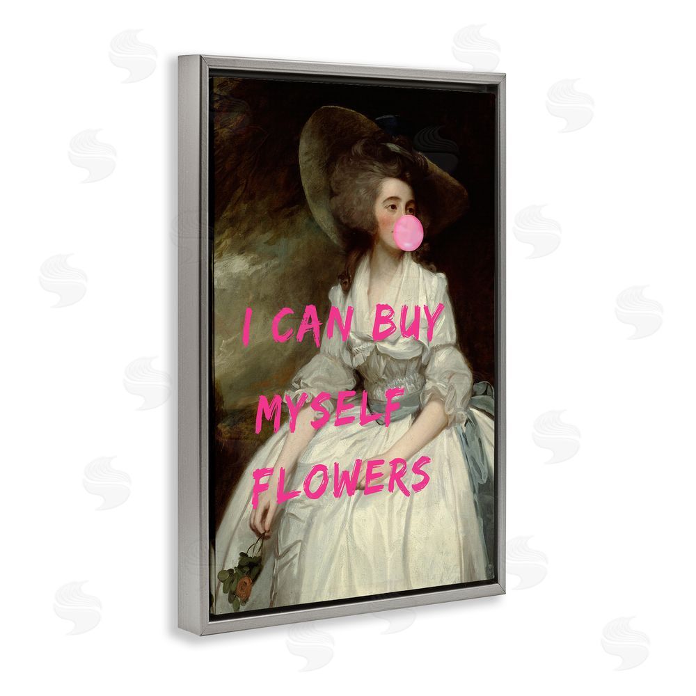 1x I Can Buy Myself Flowers Gray Floating Frame Canvas Wall Art Print