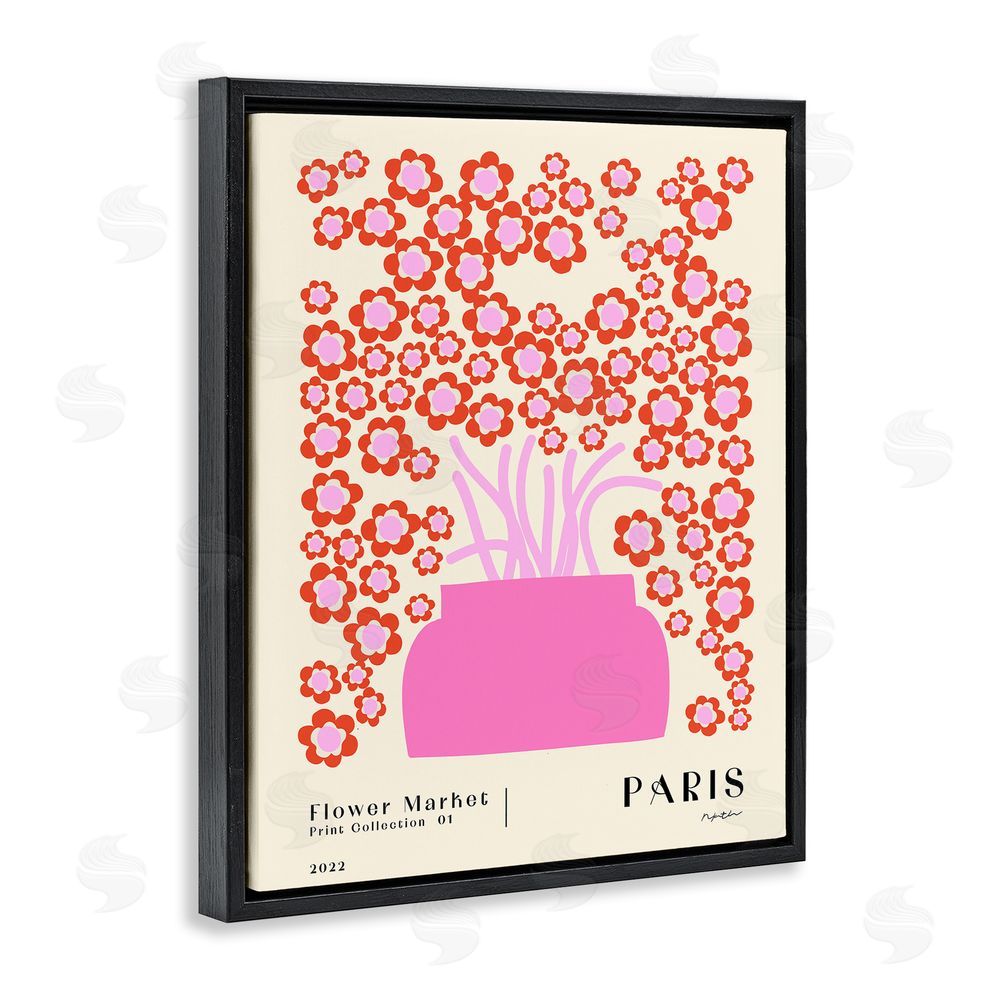 1x Retro Flower Market Bouquet Black Floating Frame Canvas Wall Art Print