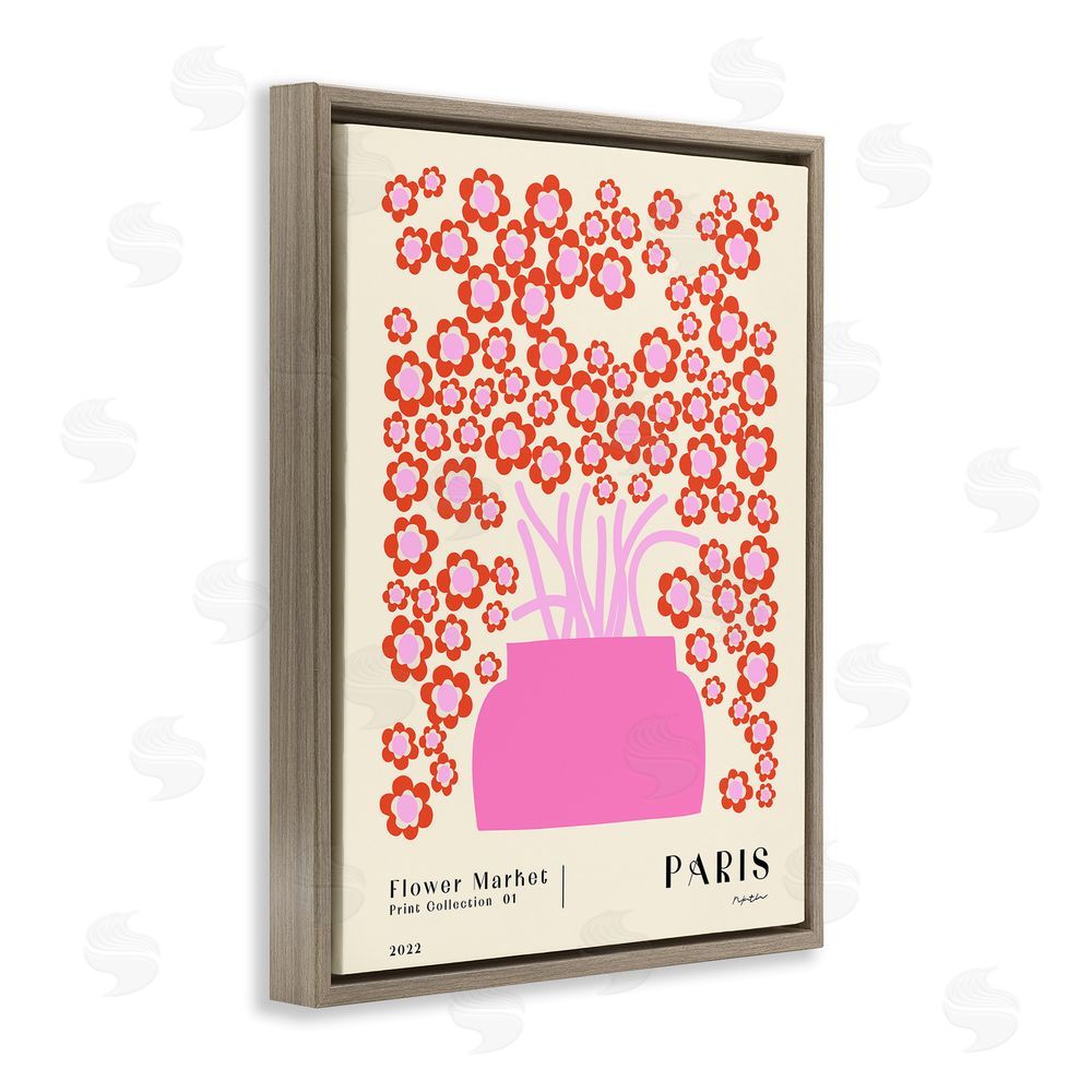 1x Retro Flower Market Bouquet Brown Floating Frame Canvas Wall Art Print