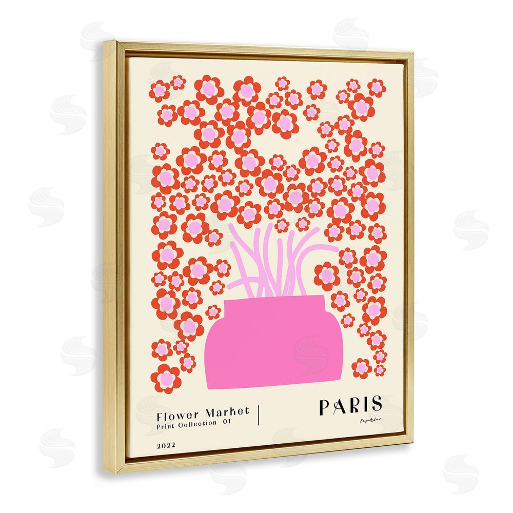 1x Retro Flower Market Bouquet Gold Floating Frame Canvas Wall Art Print