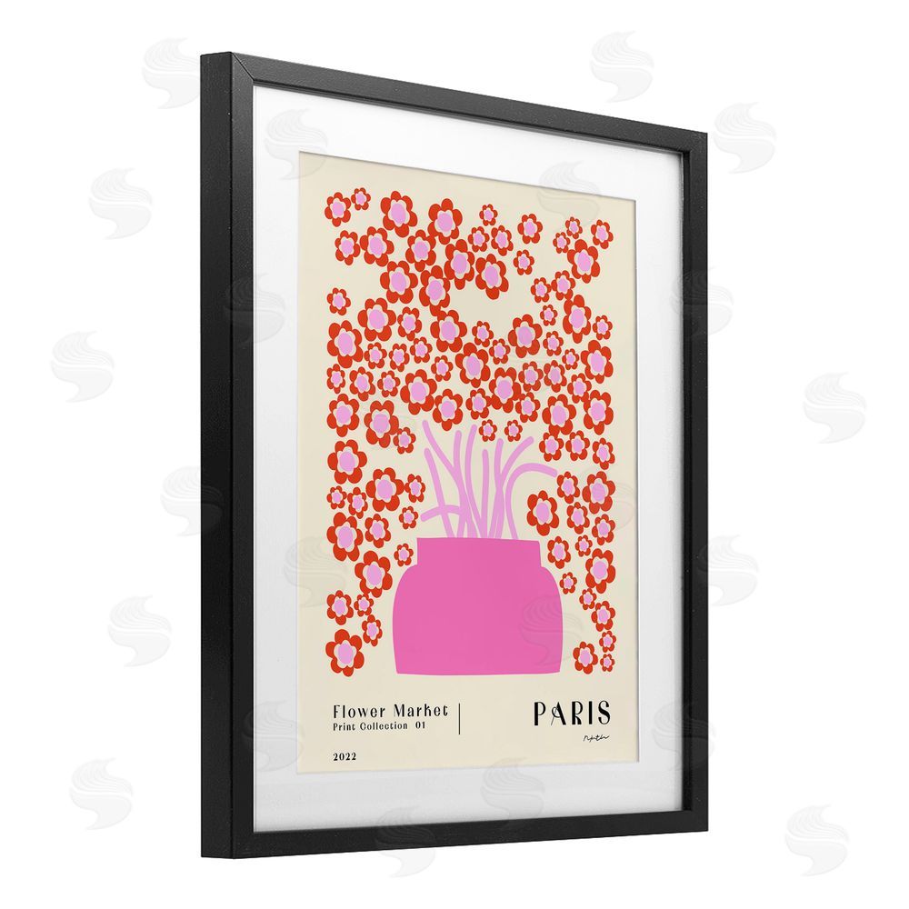 1x Retro Flower Market Bouquet Black Framed Print Under Glass Wall Art