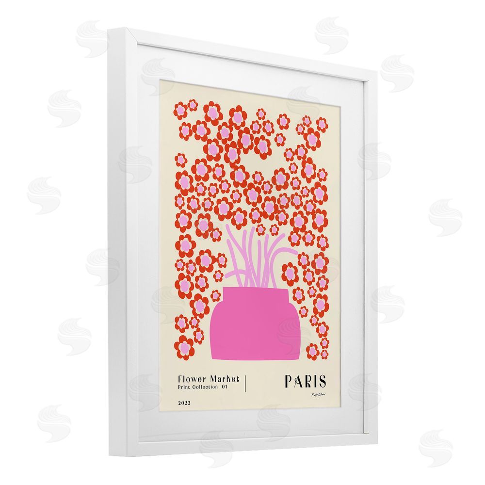 1x Retro Flower Market Bouquet White Framed Print Under Glass Wall Art