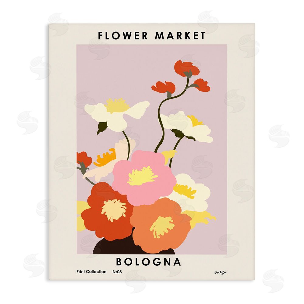 1x Bologna Flower Market Poppies Stretched Canvas Wall Art Print