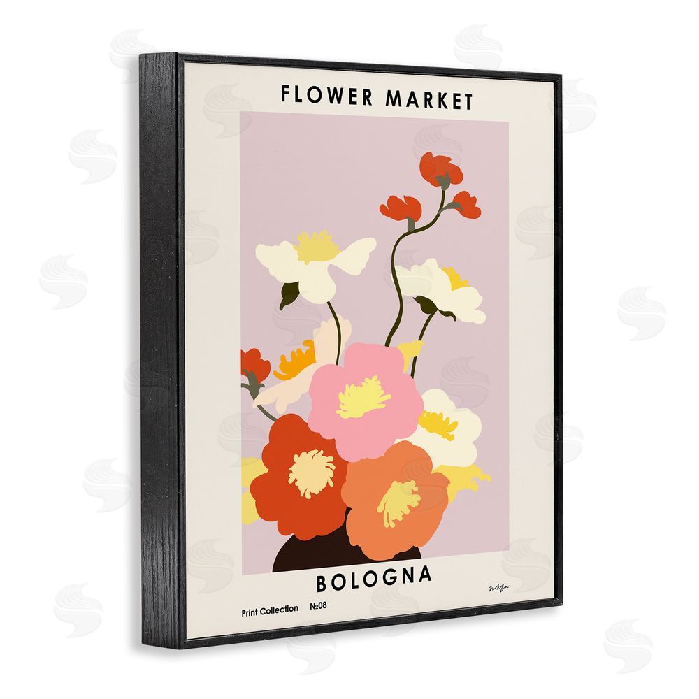 1x Bologna Flower Market Poppies Black Framed Giclee Wall Art Print