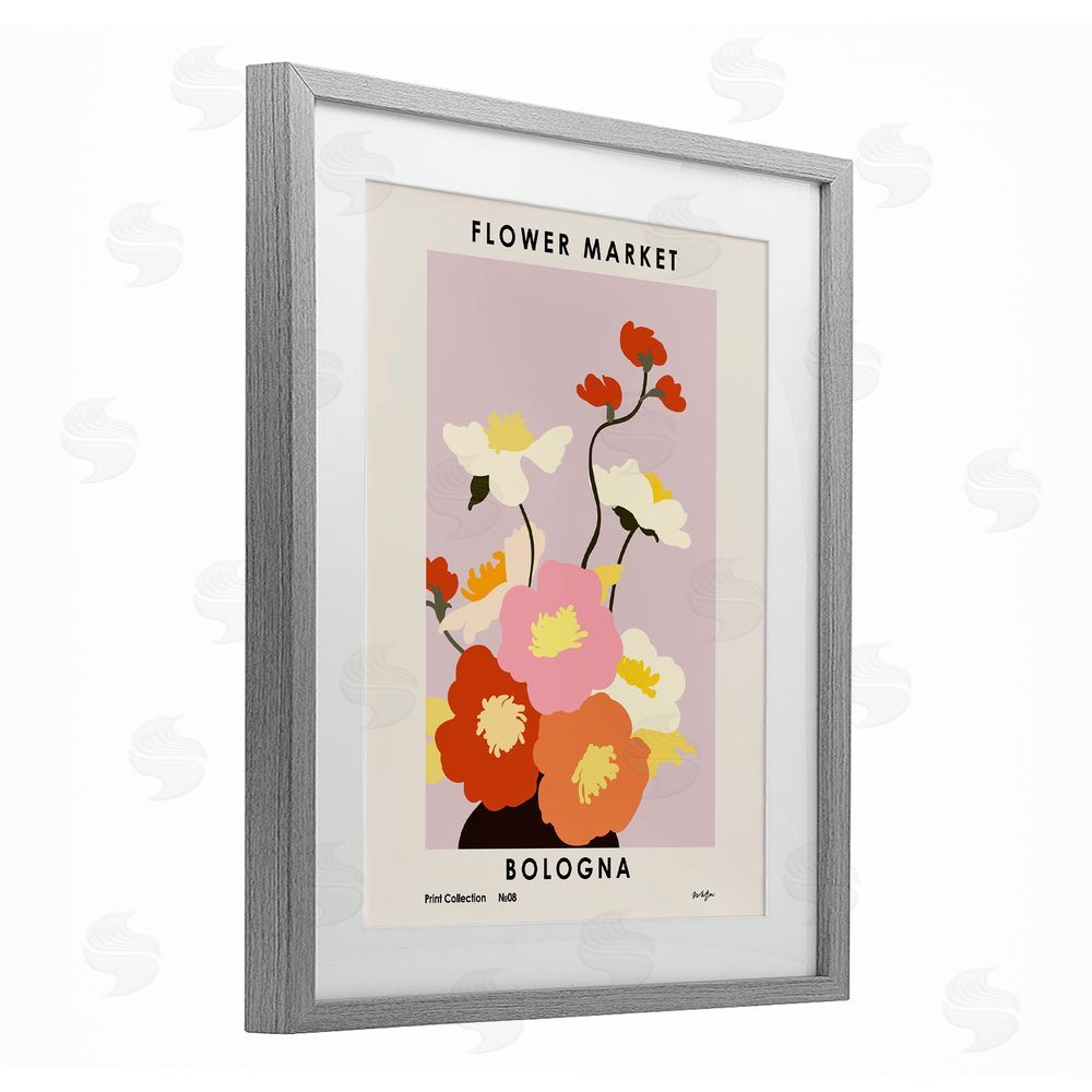 1x Bologna Flower Market Poppies Gray Framed Print Under Glass Wall Art