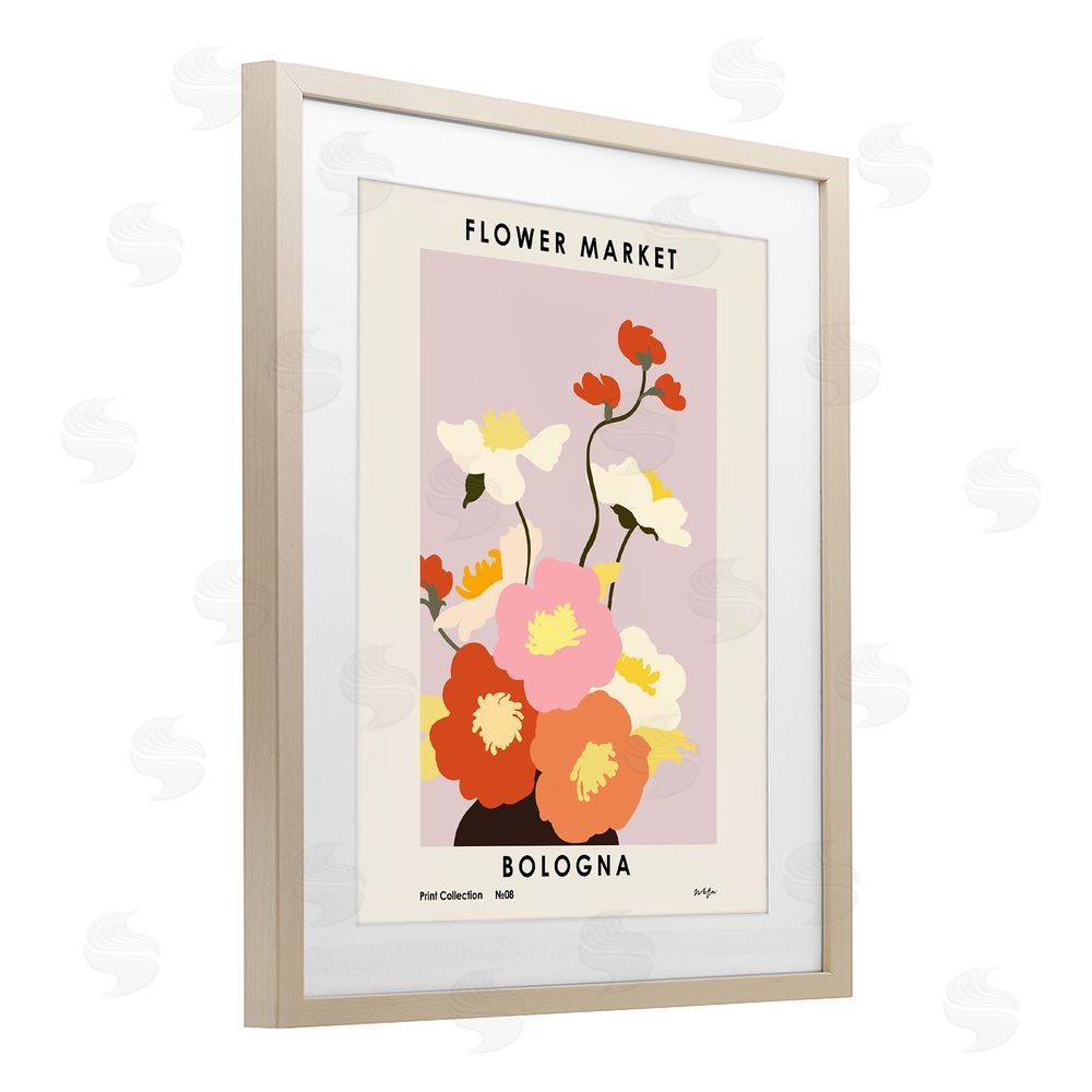 1x Bologna Flower Market Poppies Brown Framed Print Under Glass Wall Art