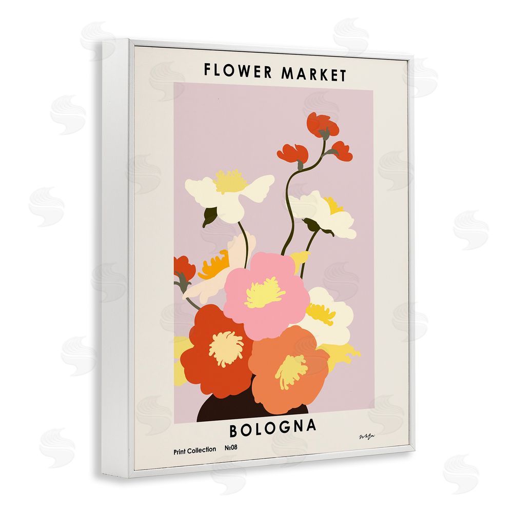 1x Bologna Flower Market Poppies White Framed Giclee Wall Art Print