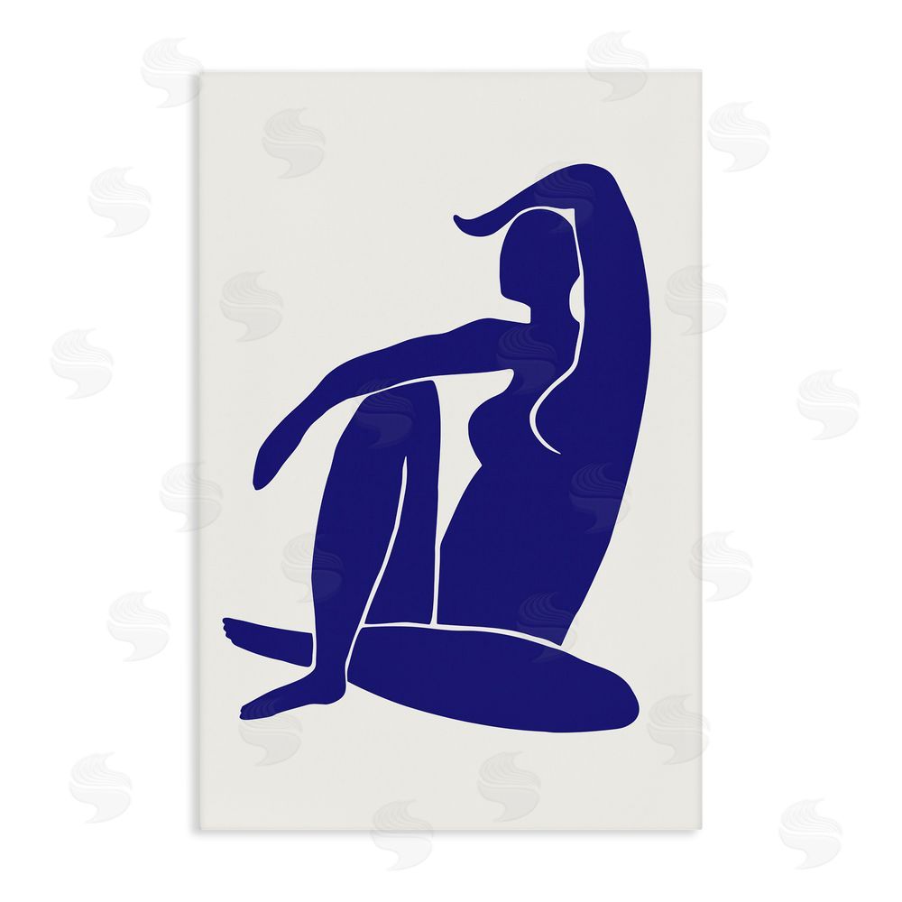 1x Indigo Reclining Female Figure Stretched Canvas Wall Art Print