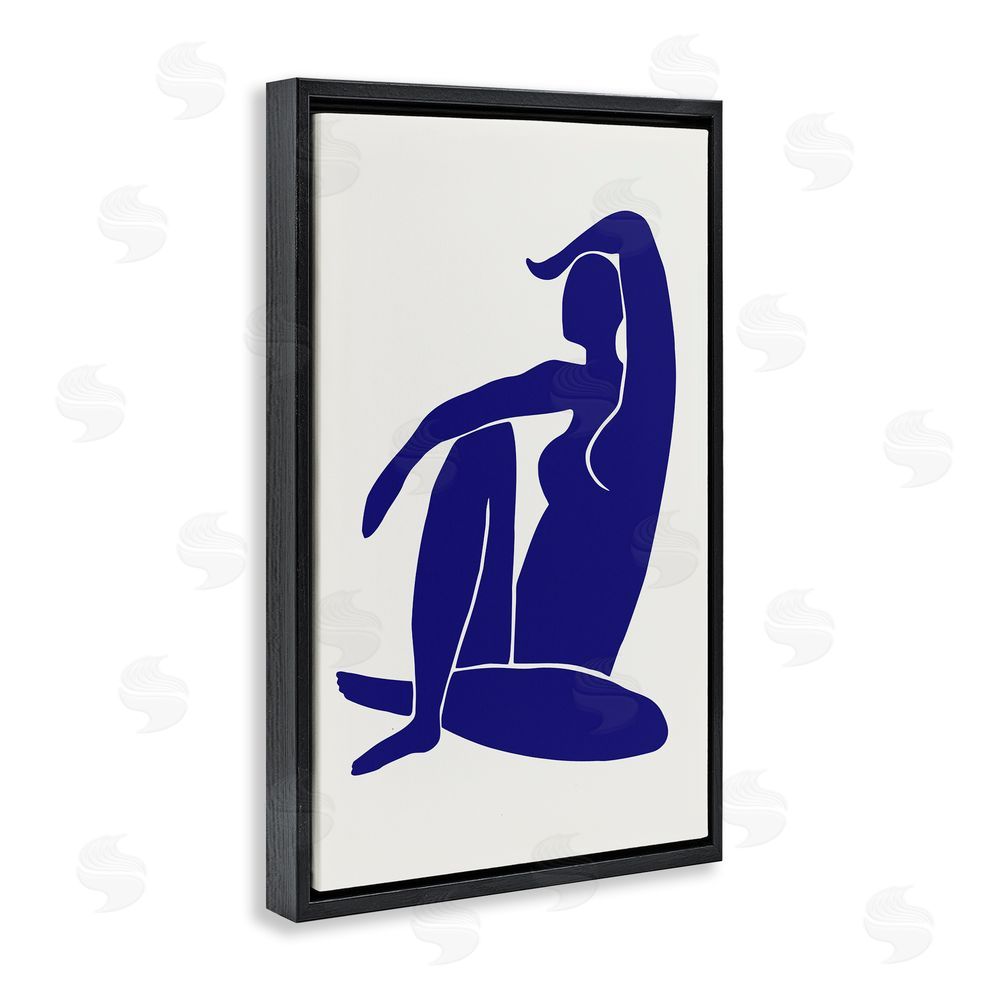 1x Indigo Reclining Female Figure Black Floating Frame Canvas Wall Art Print