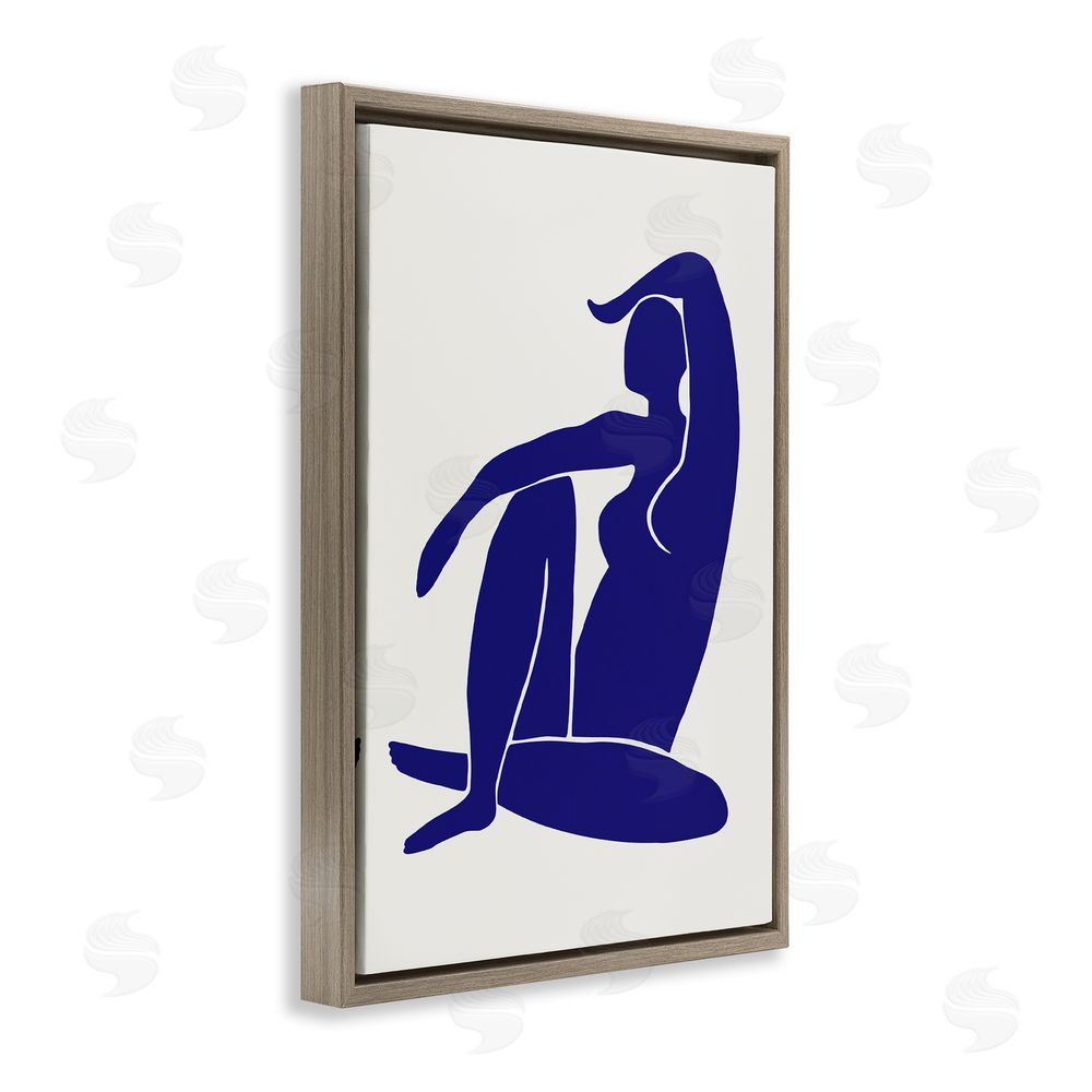 1x Indigo Reclining Female Figure Brown Floating Frame Canvas Wall Art Print