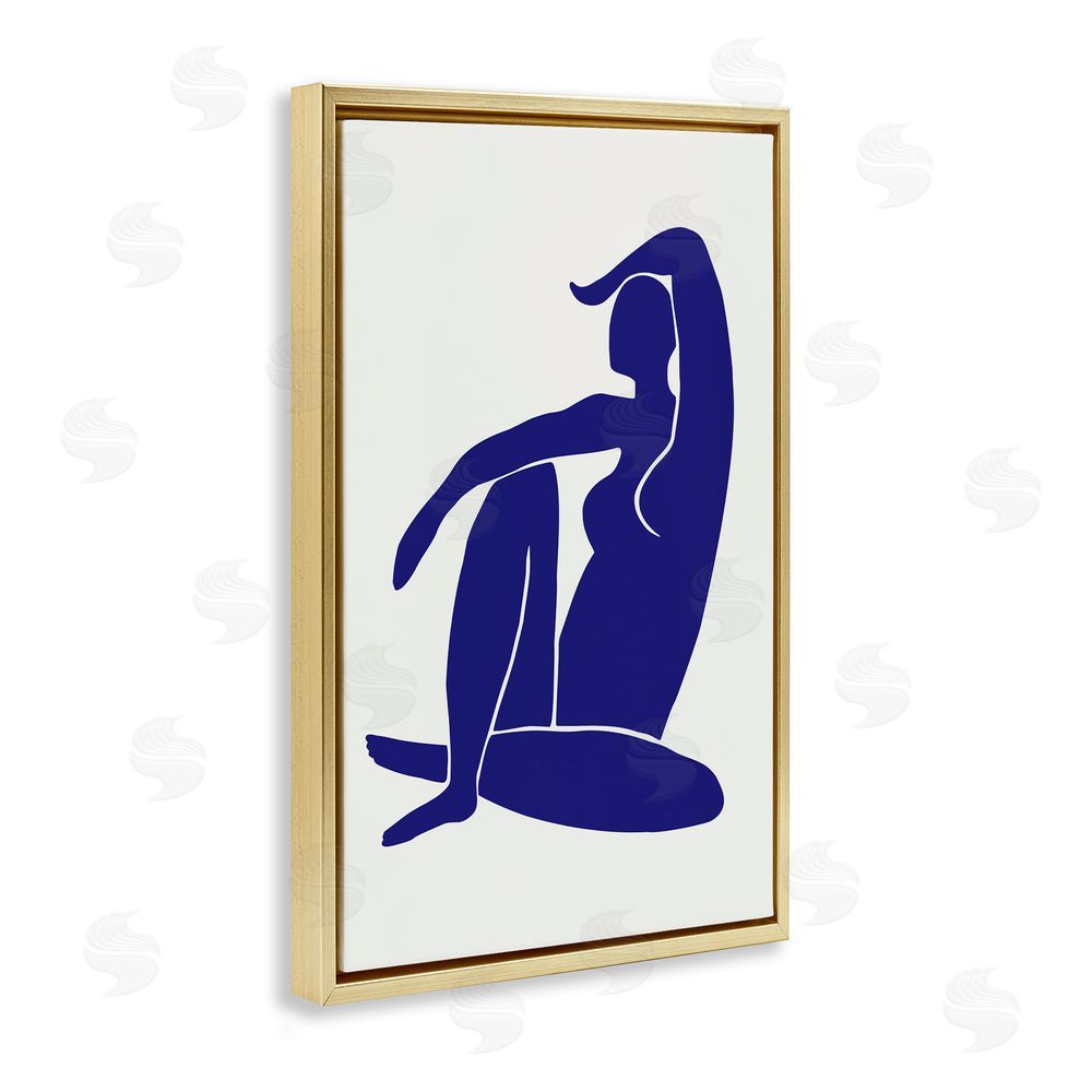 1x Indigo Reclining Female Figure Gold Floating Frame Canvas Wall Art Print