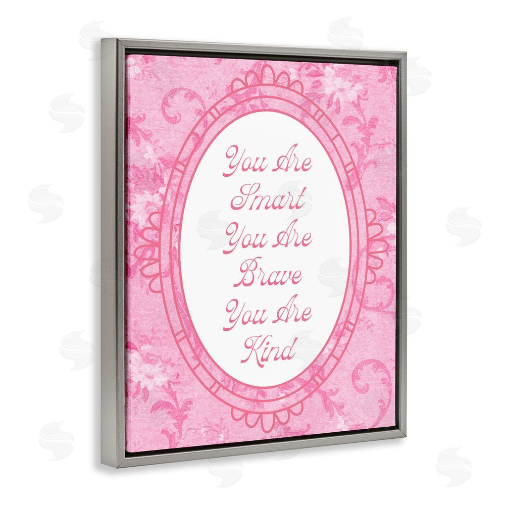 Lil' Rue Smart Brave & Kind Ornate Pink Gray Floating Framed Canvas Wall Art Print