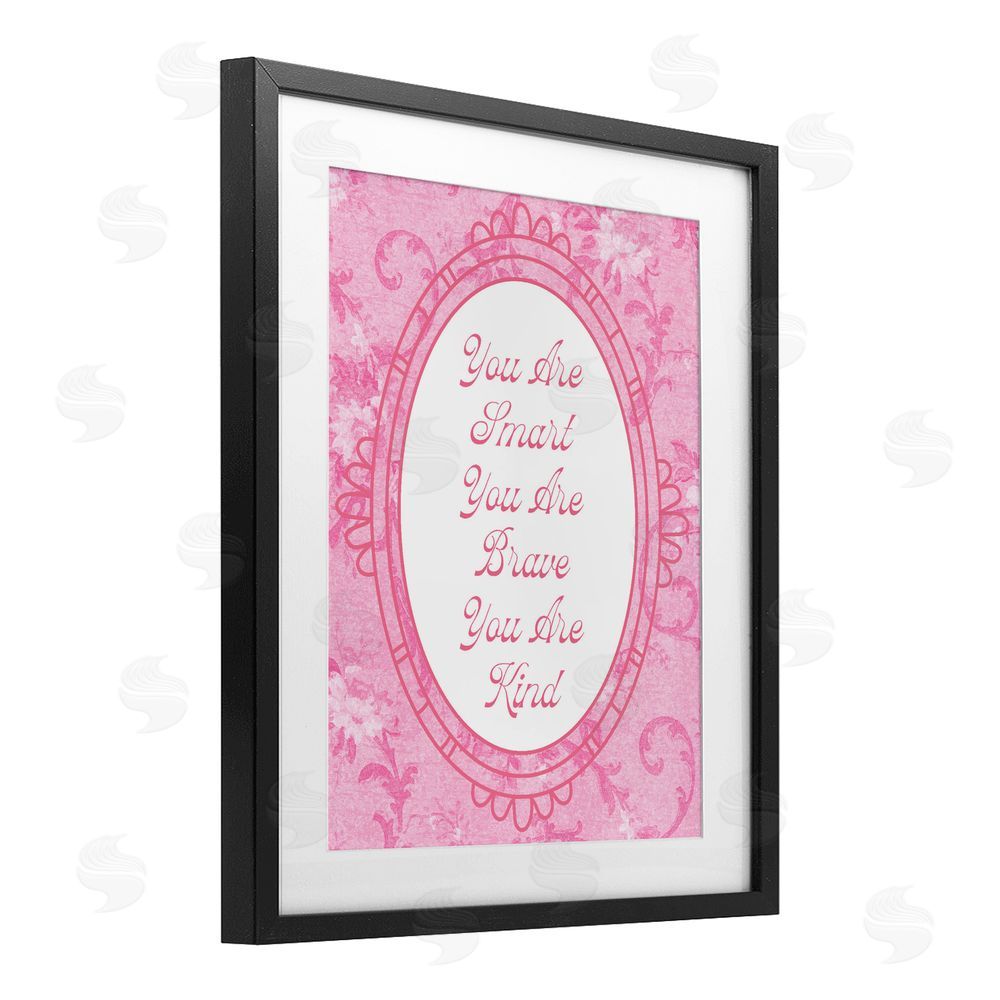 Lil' Rue Smart Brave & Kind Ornate Pink Black Framed Print Under Glass with White Mat Wall Art