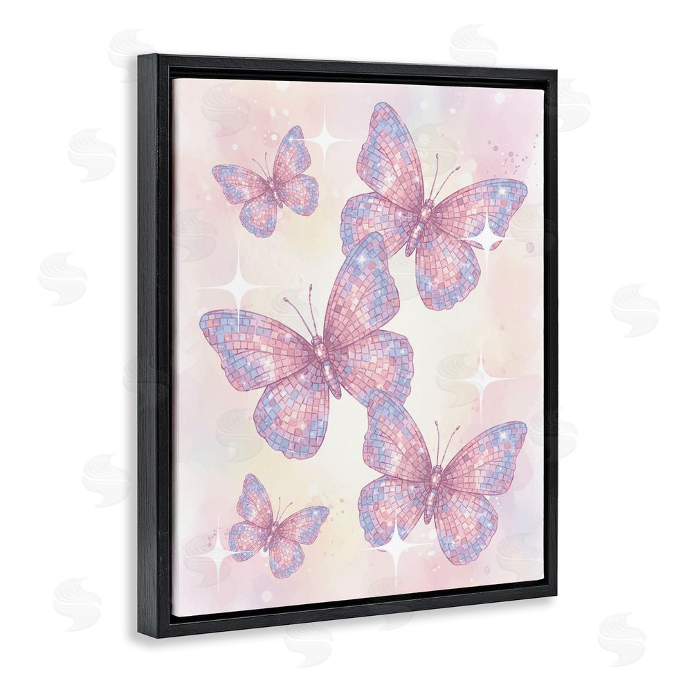 Lil' Rue Delicate Disco Butterfly Dance Black Floating Frame Canvas Wall Art Print