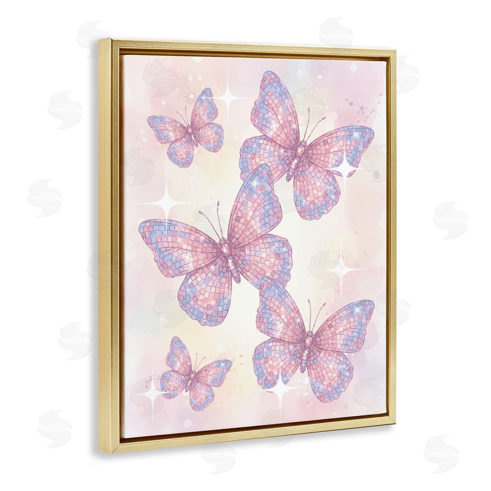 Lil' Rue Delicate Disco Butterfly Dance Gold Floating Frame Canvas Wall Art Print