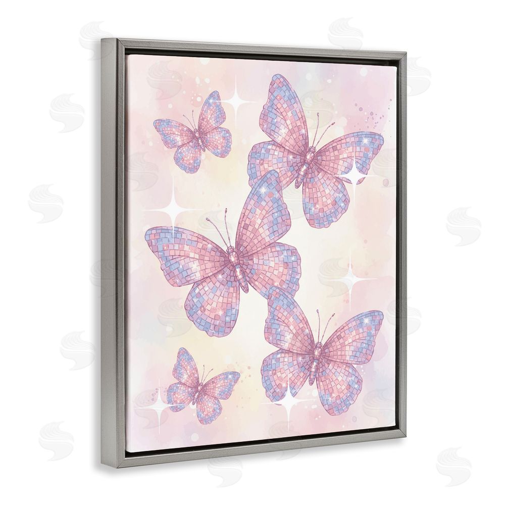 Lil' Rue Delicate Disco Butterfly Dance Gray Floating Frame Canvas Wall Art Print