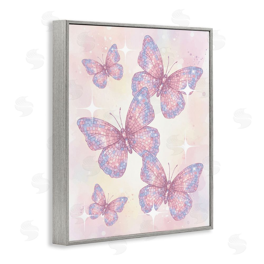 Lil' Rue Delicate Disco Butterfly Dance Gray Framed Giclee Wall Art Print